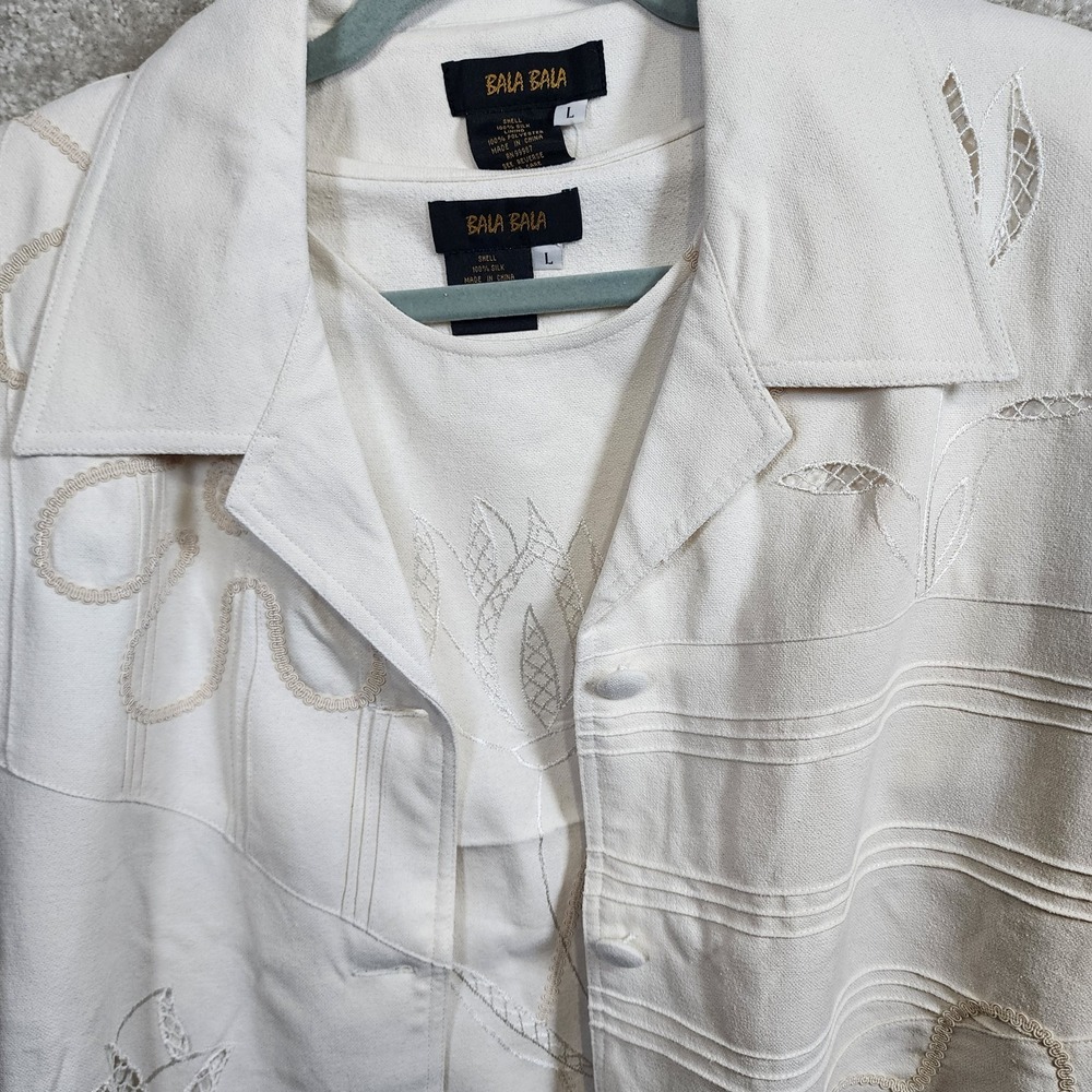 Bala Bala‎ 2 Pc Jacket / Shirt Womens Sz Large Embroidered 100% Silk Floral  NWT